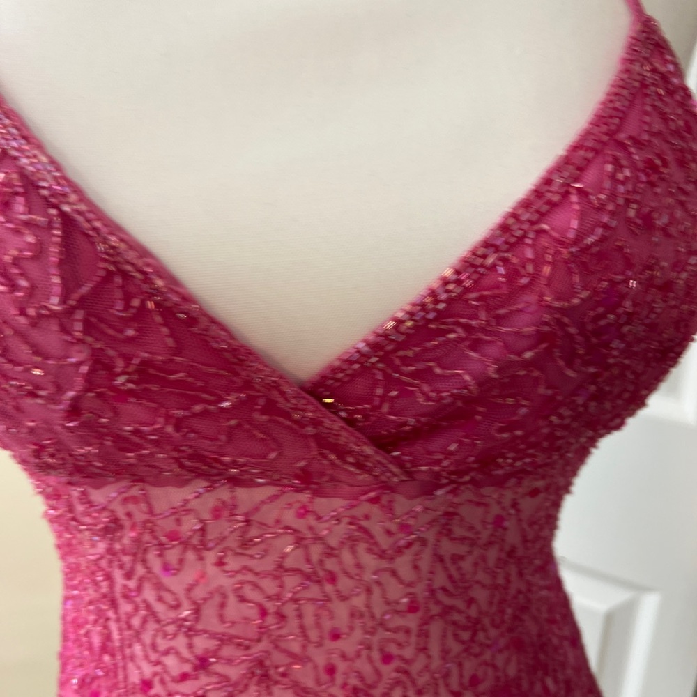 Sexy Pink Beaded Lace Haler Top - Picture 7 of 7